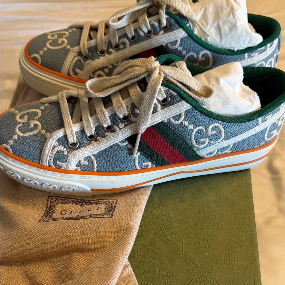 Gucci Blue and Green Canvas Sneakers